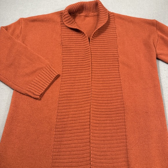 CARDIGAN Women's Large RUST Shawl Collar Knit Open Front Sweater COAT - Picture 3 of 8